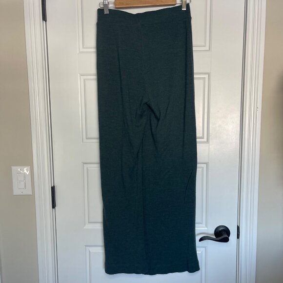 VINCE Ribbed Wide Leg Wool Pants Women's Size Medium Elastic Waist Pull On Green - Picture 3 of 10